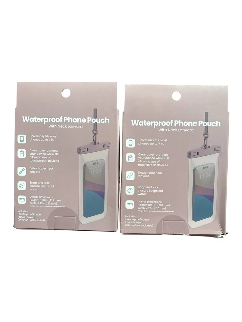 2 pack Universal Waterproof Phone Pouch with Neck Lanyard - Pink